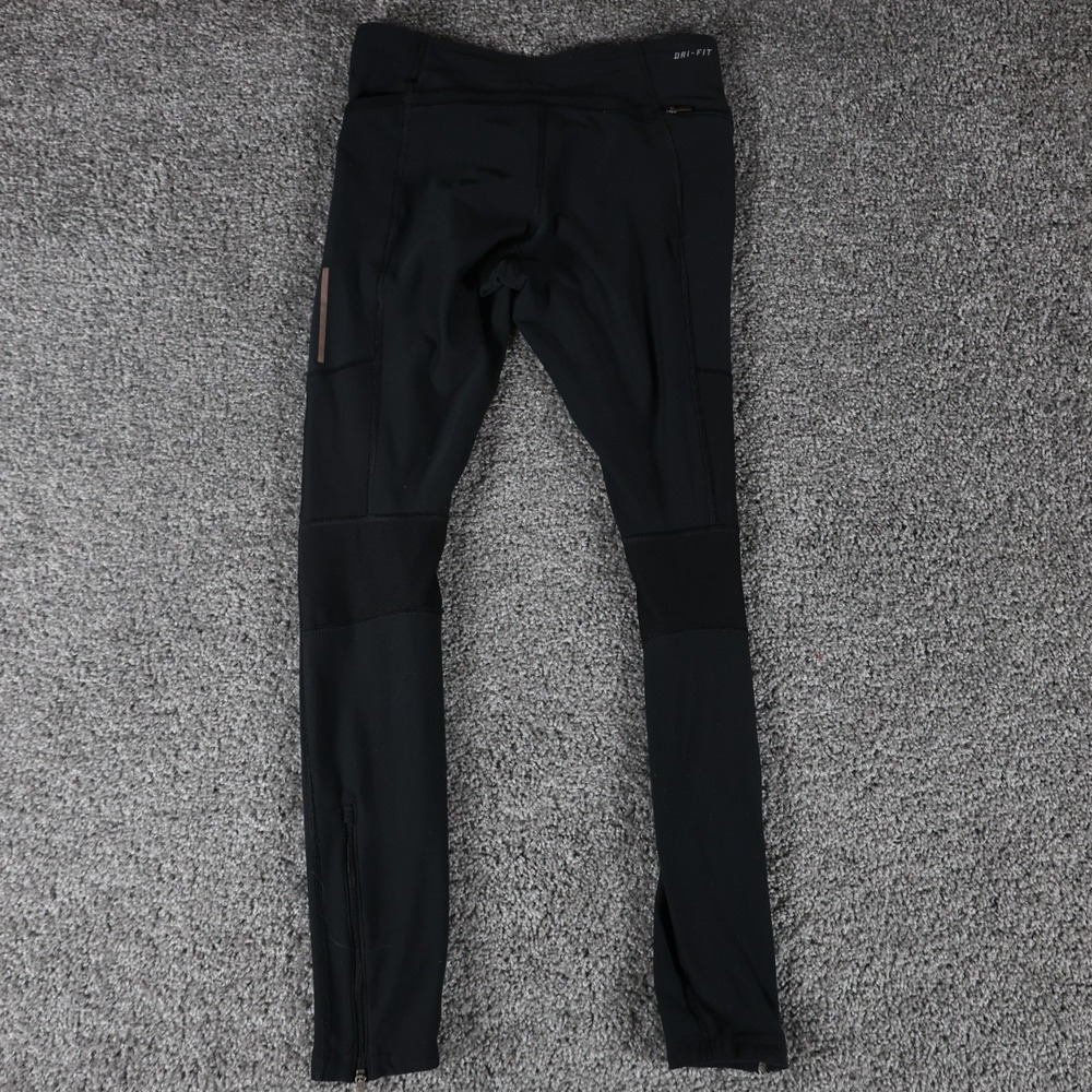 Nike Dri-Fit Women's Running Leggings Sz S Black Reflective Ankle Zip Mesh Knee